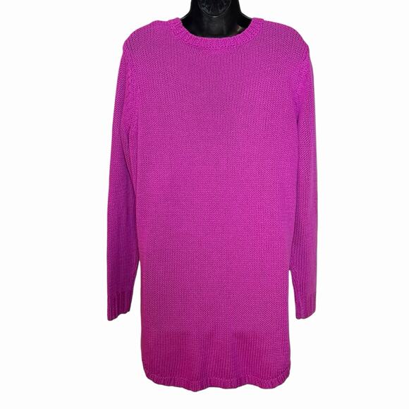 LAUREN RALPH LAUREN HOT PINK SWEATER CLASSIC PREPPY LONG PLUS SIZE 1X ACRYLIC - Picture 3 of 7